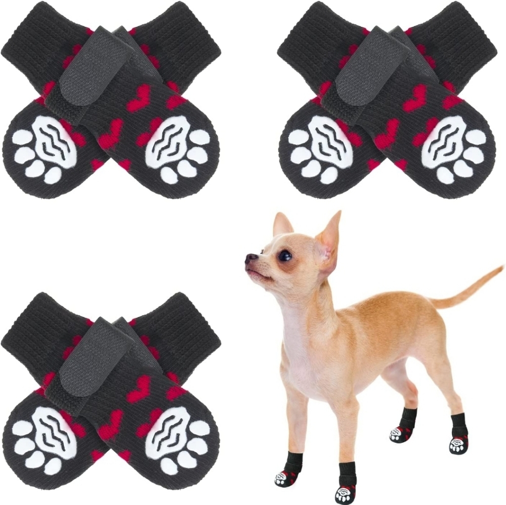 Anti Slip Double Side Paw Protector Dog Socks with Grips Straps 3 Pairs Small